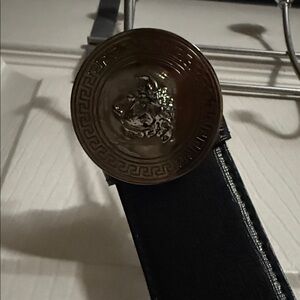Versace Black and Gold Medusa Buckle Belt